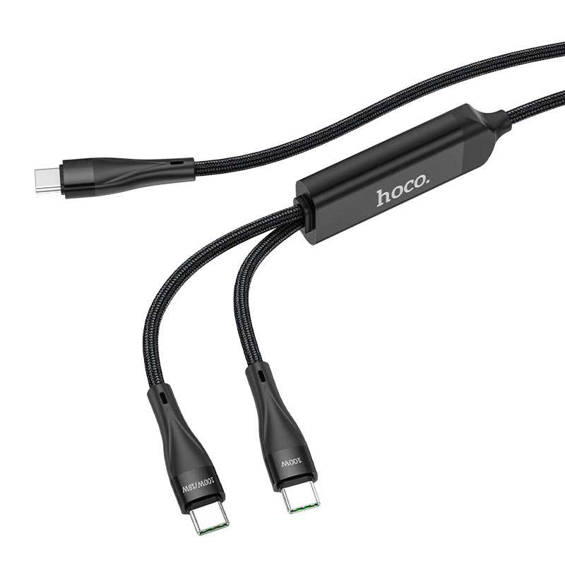 hoco u102 super 100w 2in1 charging data cable type c to dual type c