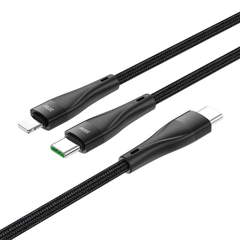 hoco u102 super 100w 2in1 charging data cable type c to lightning type c connectors