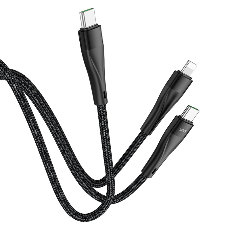 hoco u102 super 100w 2in1 charging data cable type c to lightning type c nylon braid