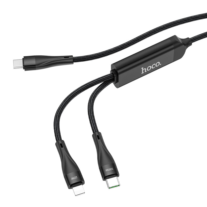 hoco u102 super 100w 2in1 charging data cable type c to lightning type c