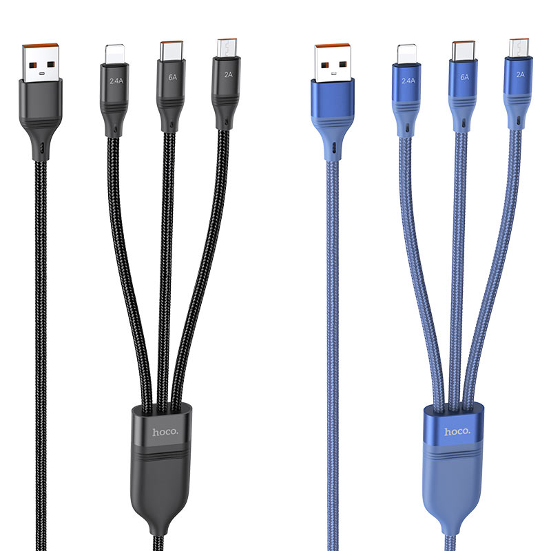 hoco u104 3in1 ultra 6a fast charging data cable colors