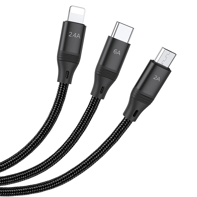 hoco u104 3in1 ultra 6a fast charging data cable connectors