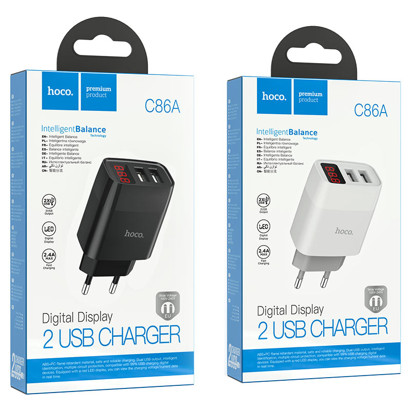 hoco c86a illustrious dual port wall charger with digital display eu packages