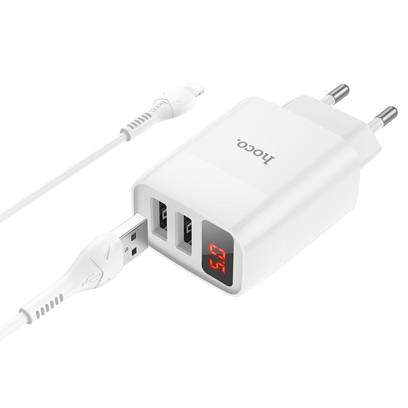 hoco c86a illustrious dual port wall charger with digital display eu set with lightning cable ports