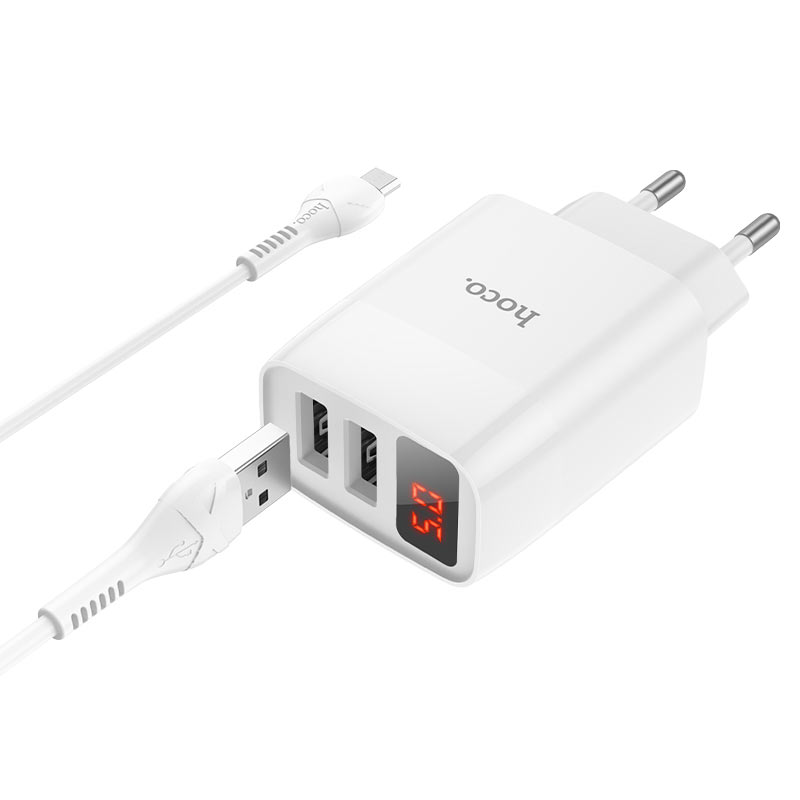 hoco c86a illustrious dual port wall charger with digital display eu set with micro usb cable ports