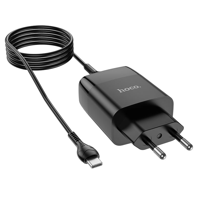 hoco c86a illustrious dual port wall charger with digital display eu set with type c cable plugs