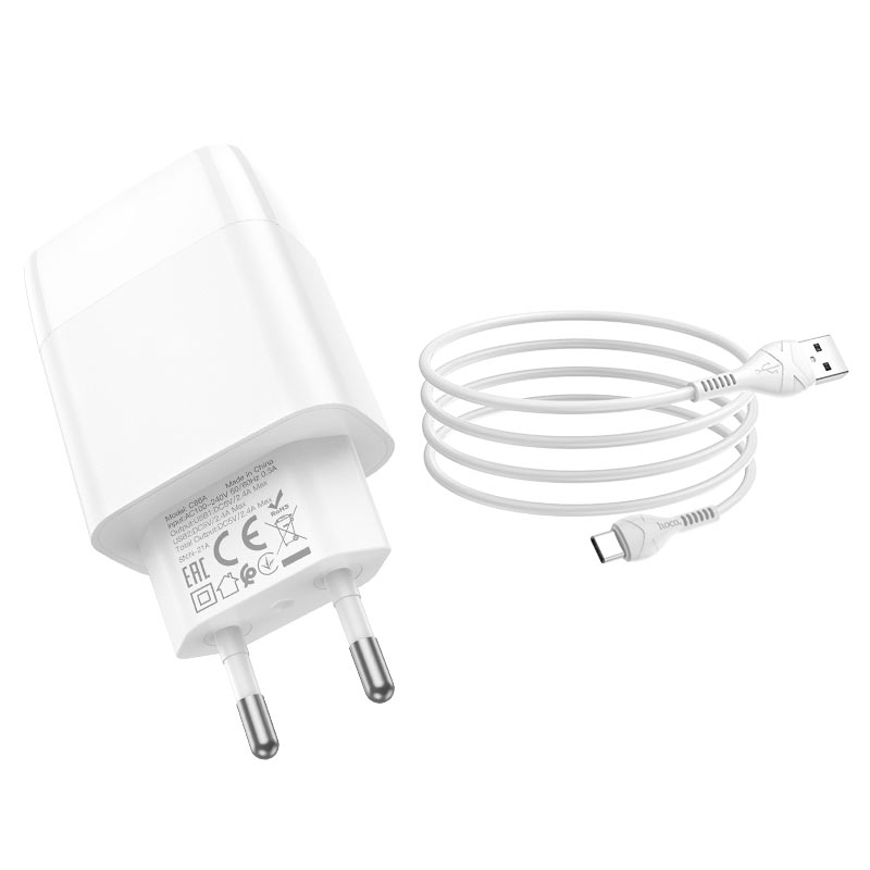 hoco c86a illustrious dual port wall charger with digital display eu set with type c cable wire