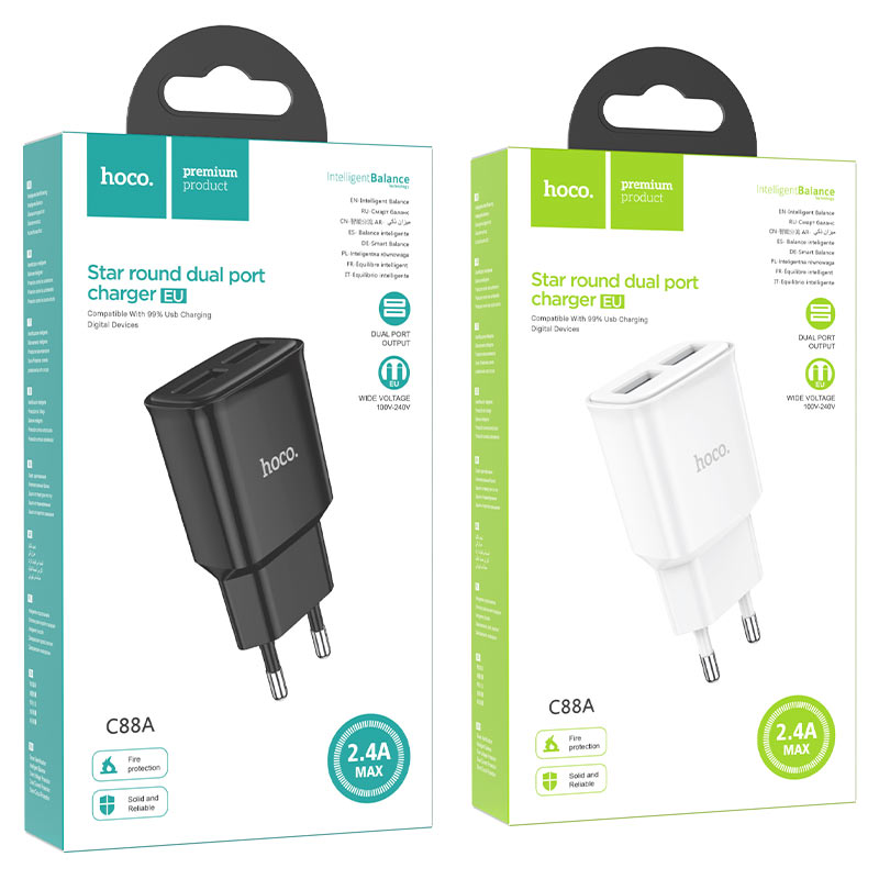 hoco c88a star round dual port wall charger eu packages