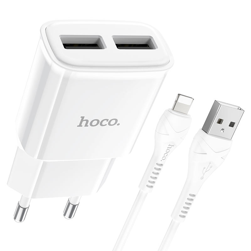 hoco c88a star round dual port wall charger eu set with lightning cable ports
