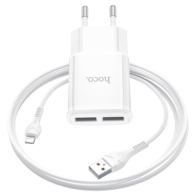 hoco c88a star round dual port wall charger eu set with lightning cable wire