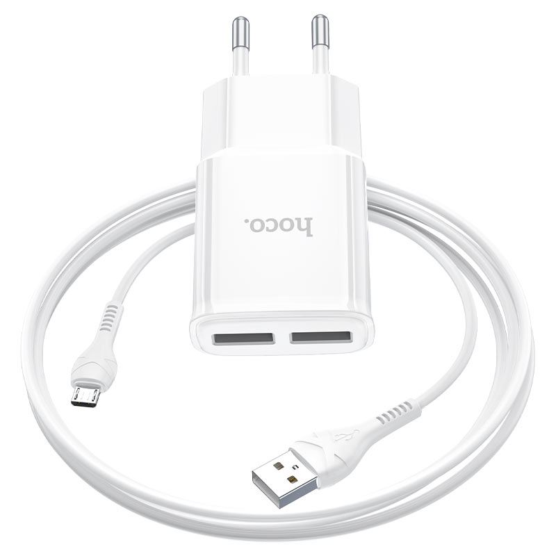 hoco c88a star round dual port wall charger eu set with micro usb cable wire