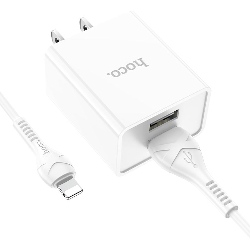 hoco c89 light road dual port wall charger us set with lightning cable connector