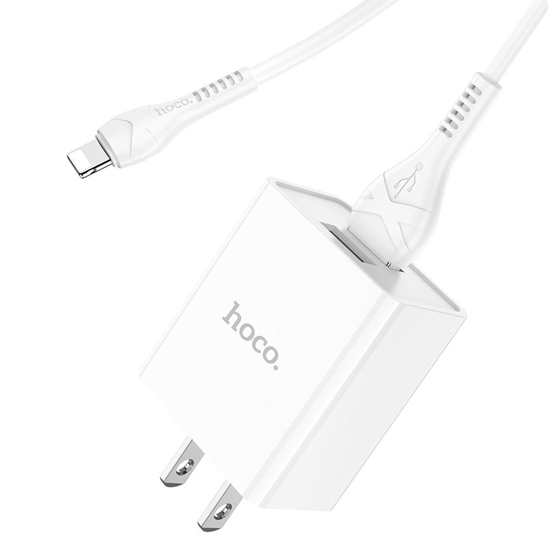 hoco c89 light road dual port wall charger us set with lightning cable kit