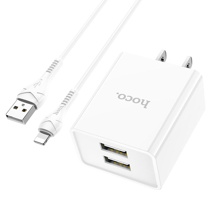 hoco c89 light road dual port wall charger us set with lightning cable wire