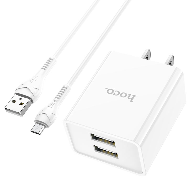 hoco c89 light road dual port wall charger us set with micro usb cable wire
