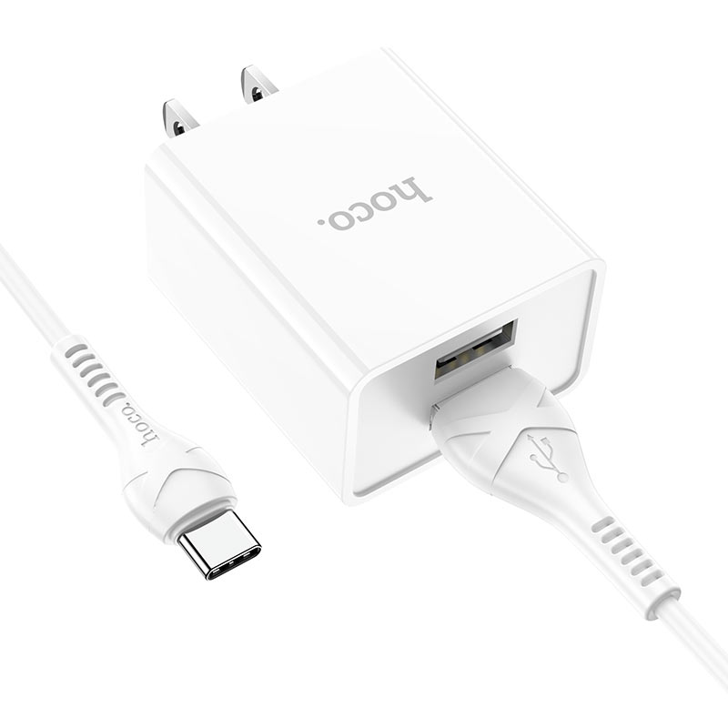 hoco c89 light road dual port wall charger us set with type c cable connector