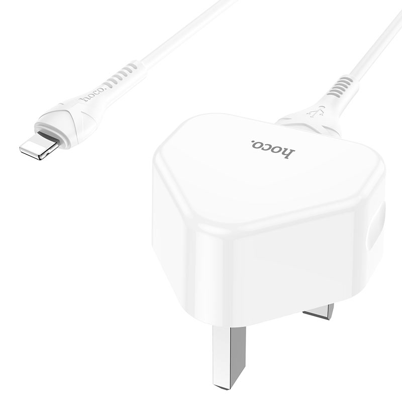 hoco c90b grandiose dual port wall charger uk set with lightning cable connector