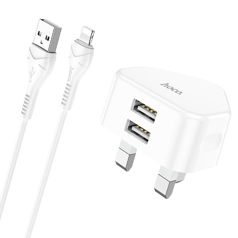 hoco c90b grandiose dual port wall charger uk set with lightning cable wire