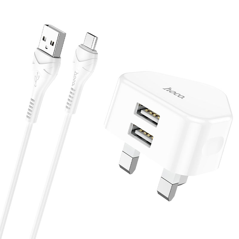 hoco c90b grandiose dual port wall charger uk set with micro usb cable wire