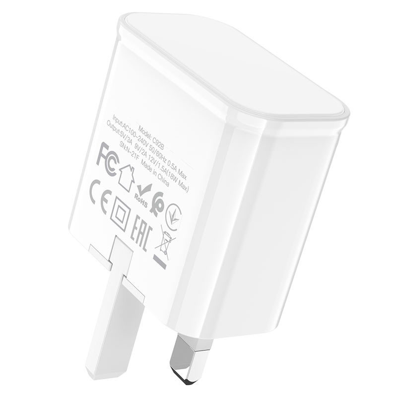 hoco c92b starshine single port qc3 wall charger uk certification