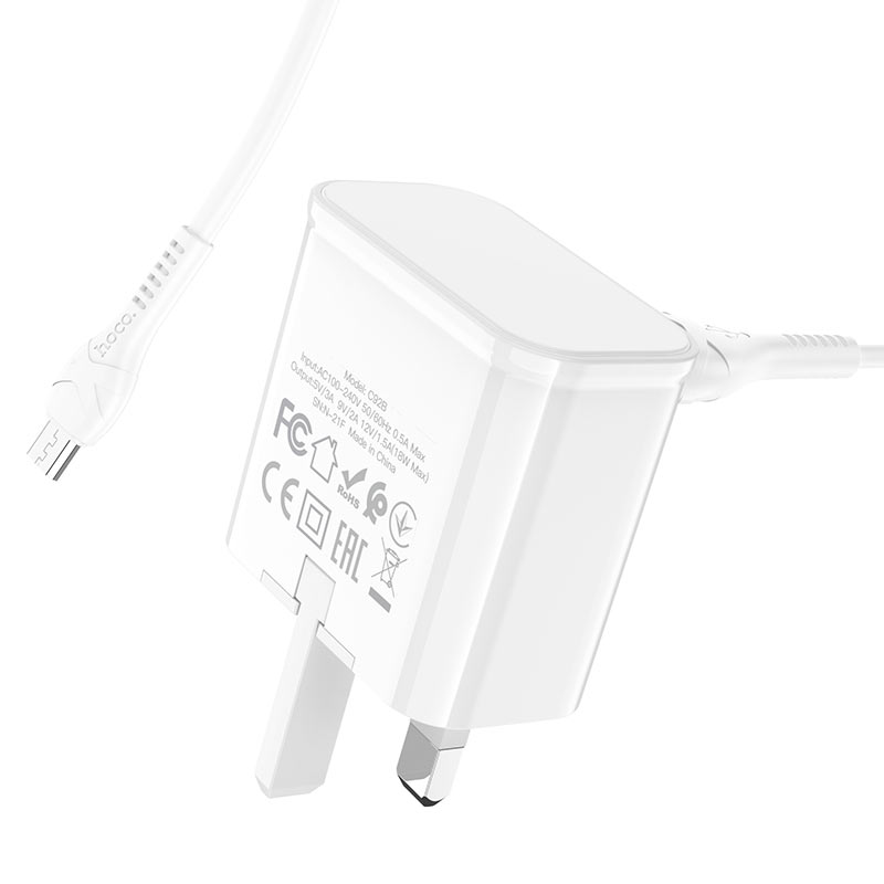hoco c92b starshine single port qc3 wall charger uk set with micro usb cable kit