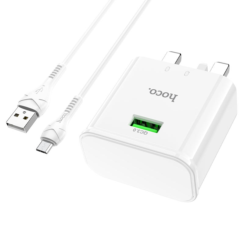 hoco c92b starshine single port qc3 wall charger uk set with micro usb cable wire