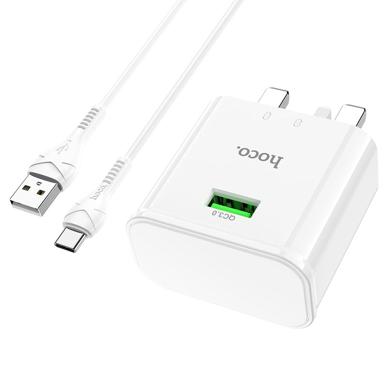 hoco c92b starshine single port qc3 wall charger uk set with type c cable wire