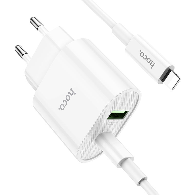 hoco c95a lineal pd20w qc3 wall charger eu set with type c to lightning cable connector