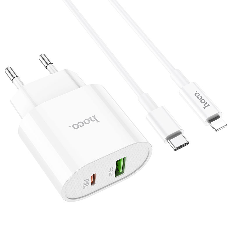 hoco c95a lineal pd20w qc3 wall charger eu set with type c to lightning cable kit