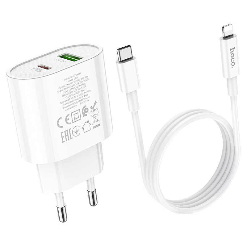 hoco c95a lineal pd20w qc3 wall charger eu set with type c to lightning cable wire
