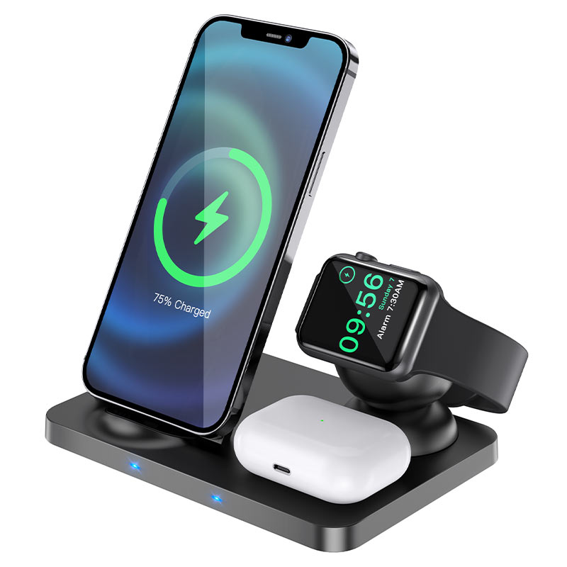 hoco cw33 ultra charge 3in1 vertical wireless fast charger phone tws watch