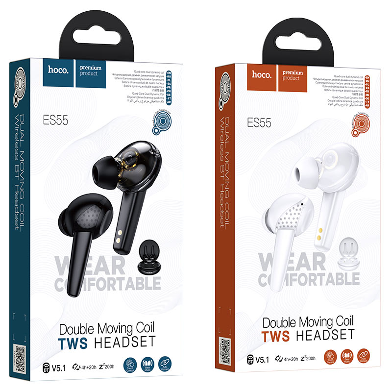 hoco es55 songful tws dual moving coil wireless bt headset packages