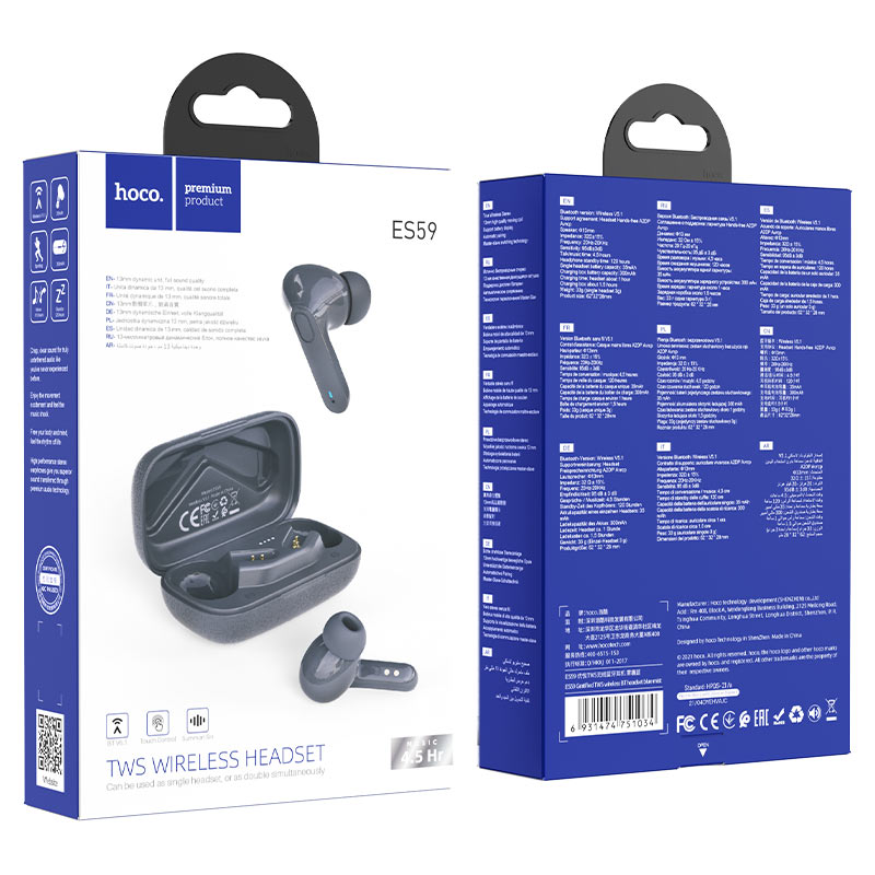 hoco es59 gratified tws wireless bt headset package blue mist