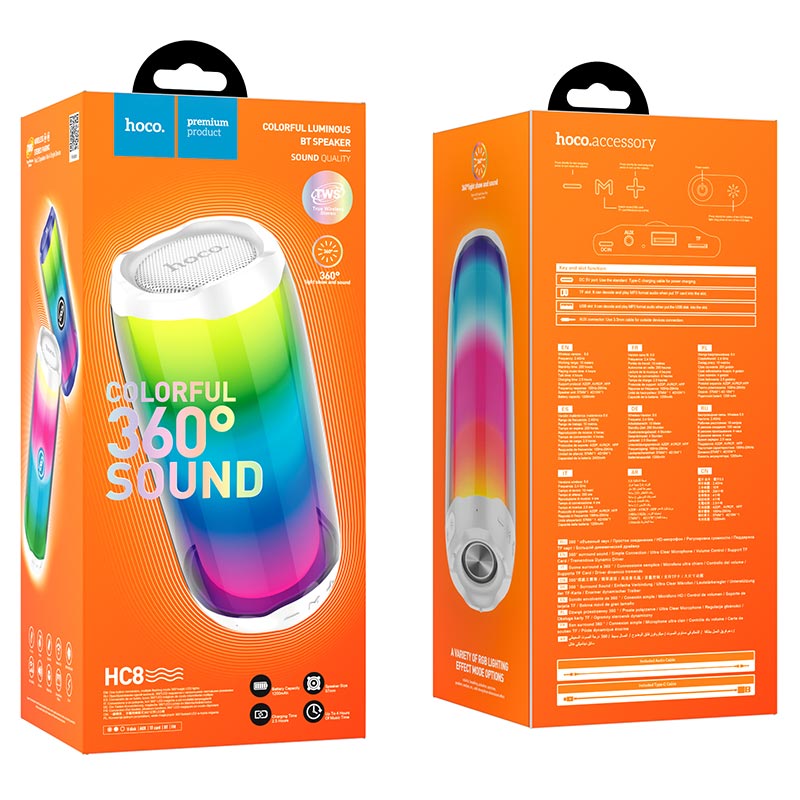 hoco hc8 pulsating colorful luminous wireless speaker package white