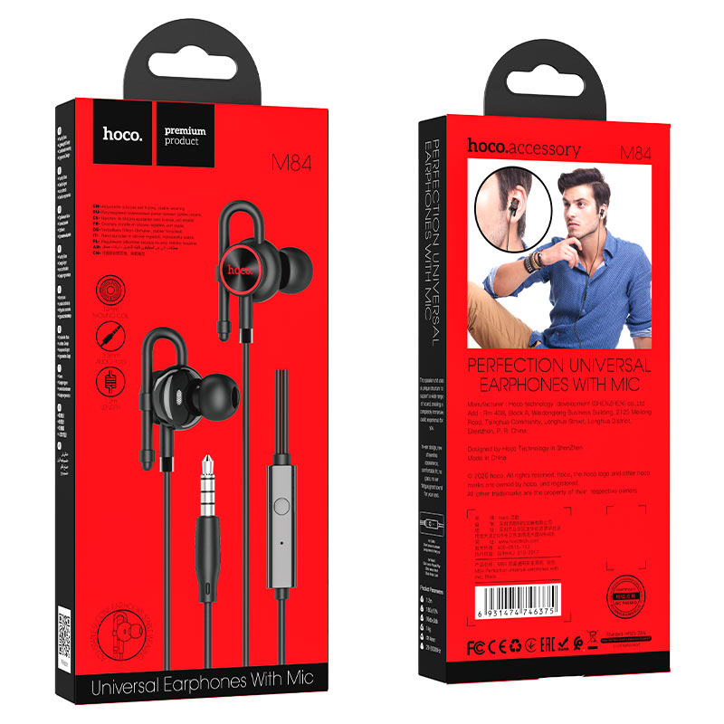 hoco m84 perfection universal earphones with mic package black