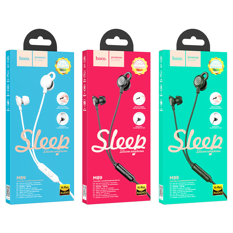 hoco m89 comfortable universal silicone sleeping earphones with mic packages