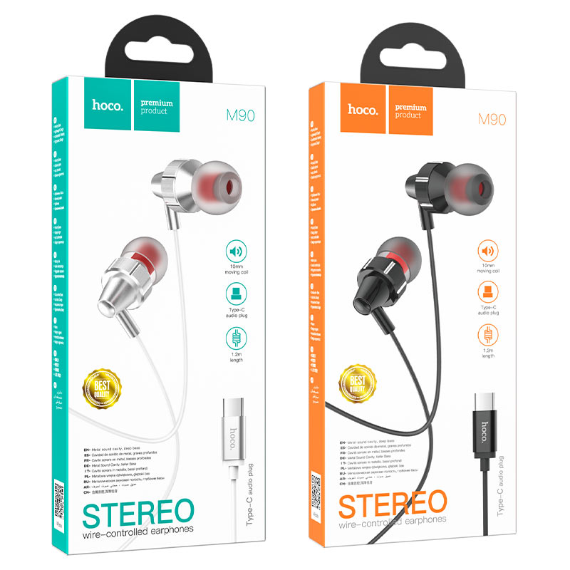 hoco m90 delight type c wired digital earphone with microphone packages