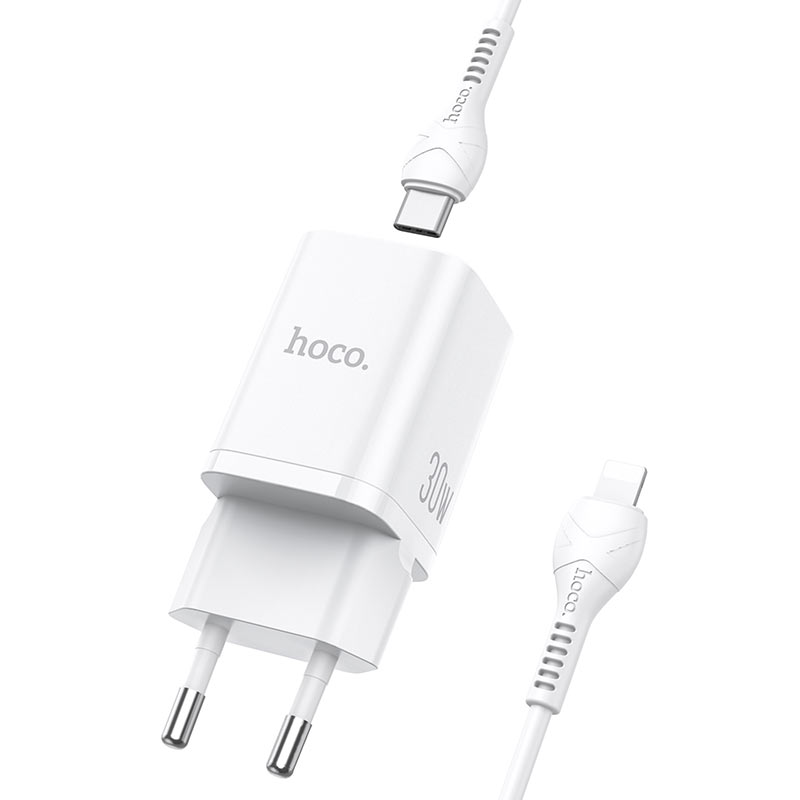 hoco n13 bright pd30w qc3 wall charger eu set with type c to lightning cable