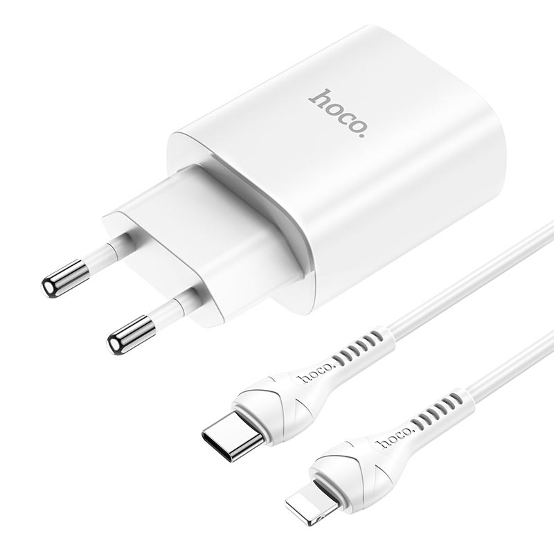 hoco n14 smart charging pd20w wall charger eu set with type c to lightning cable wire