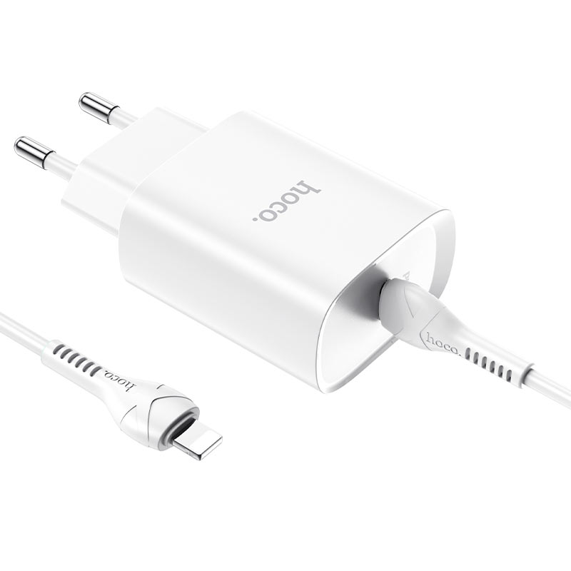 hoco n14 smart charging pd20w wall charger eu set with type c to lightning cable