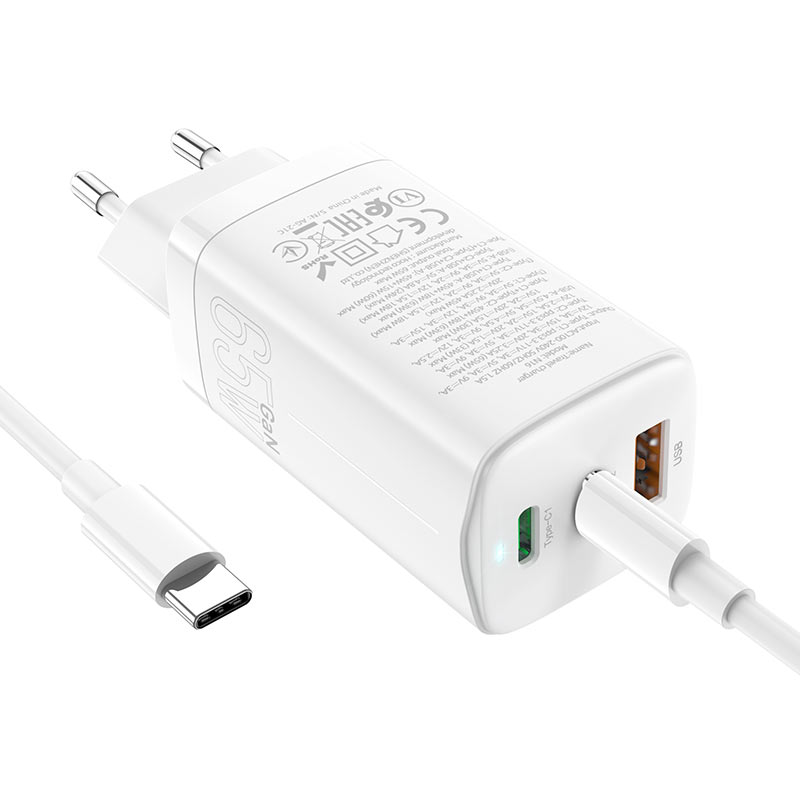 hoco n16 scenery 65w three port wall charger eu set with type c to type c cable certification