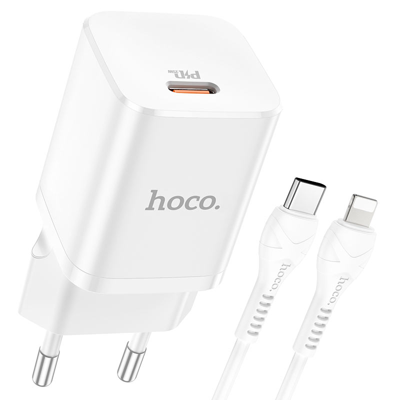 hoco n19 rigorous pd25w wall charger eu set with type c to lightning cable
