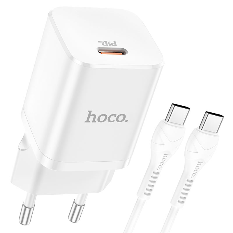 hoco n19 rigorous pd25w wall charger eu set with type c to type c cable