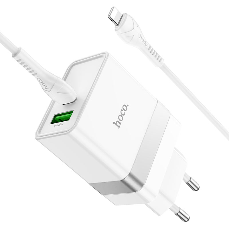 hoco n21 topspeed pd30w qc3 wall charger eu set with type c to lightning cable connector