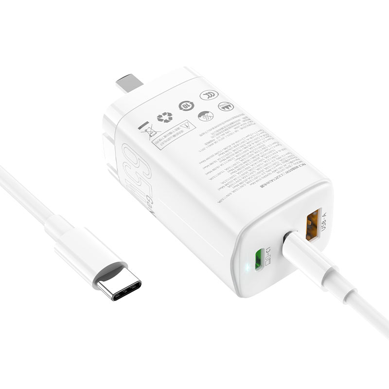 hoco nc3 level 65w 3 port gan wall charger 3c set with type c to type c cable certification