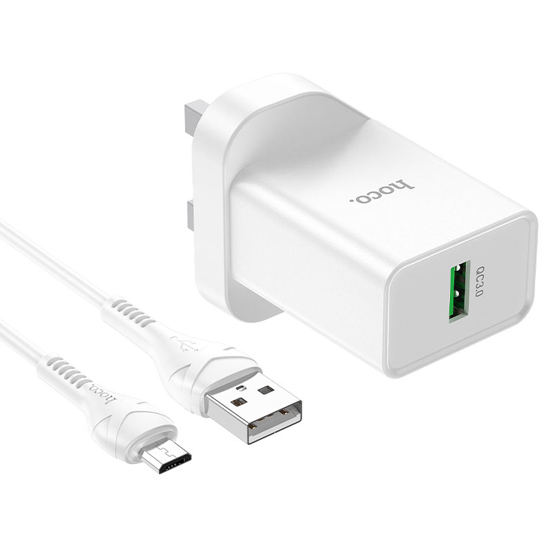 hoco nk5 seal single port qc3 wall charger uk set with micro usb cable port
