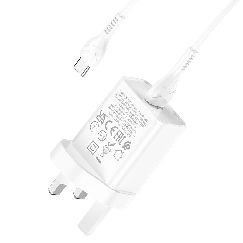 hoco nk5 seal single port qc3 wall charger uk set with type c cable certification
