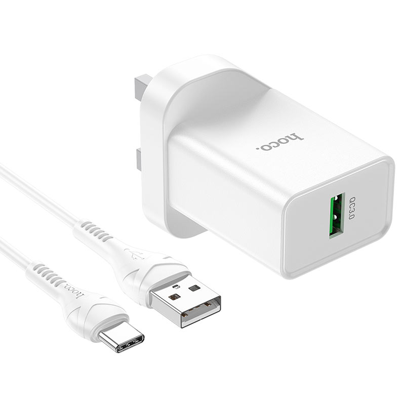hoco nk5 seal single port qc3 wall charger uk set with type c cable port