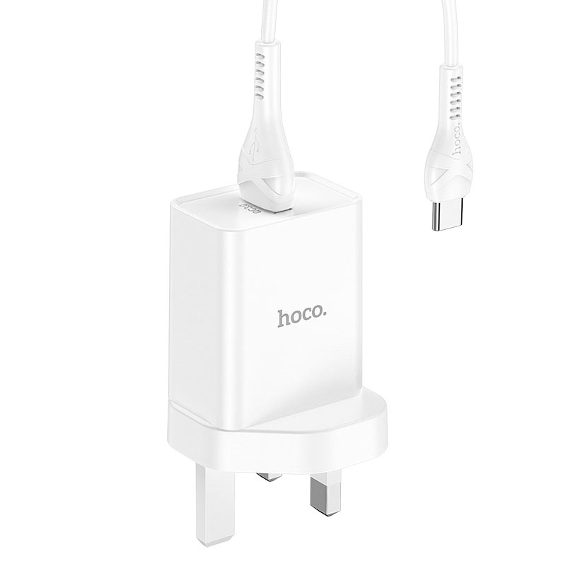 hoco nk5 seal single port qc3 wall charger uk set with type c cable shell