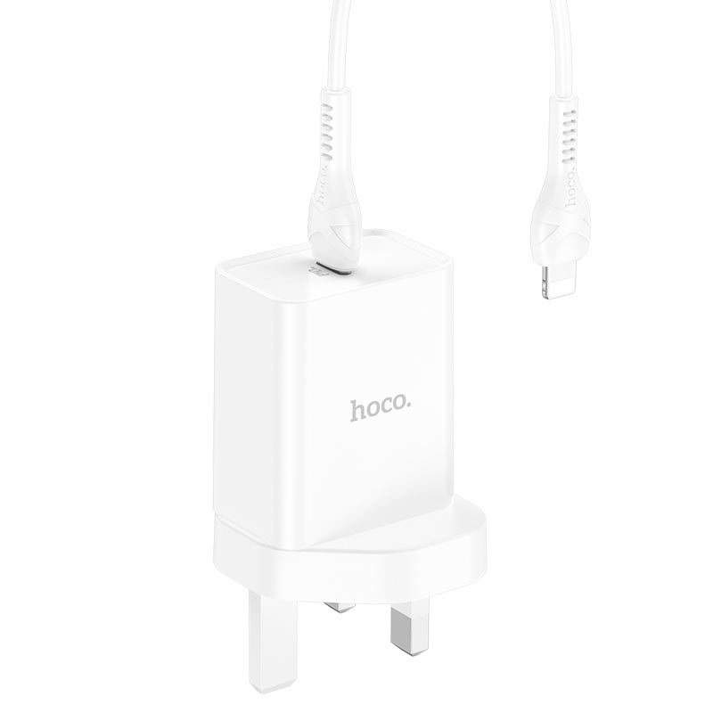 hoco nk6 rise single port pd20w wall charger uk set with type c to lightning cable shell